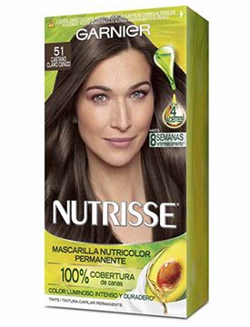 Nutrisse Regular Clásico 51 Castaño Claro Ceniza Enriquecido con 4 aceites: palta, uva, oliva y grosella, para un cabello nutrido y brillante.